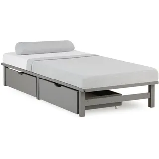 Homestyle4u Holzbett Grau Kiefer 90x200 cm mit Lattenrost und Bettkästen in 2289