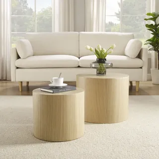 Couchtisch SALESFEVER "Coffeetable im 2er-Set: Stilvoller Mittelpunkt", beige (natur, natur), B:48cm H:38cm T:48cm, MDF mit Eichenholzfurnier, Tische, Couchtisch, mit Holzfurnier