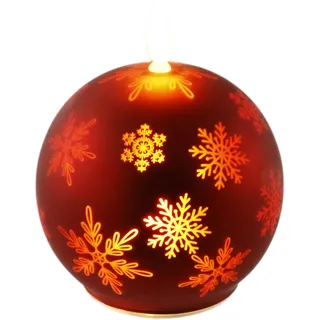 Flair Flower LED-Kugelkerze aus Glas mit Schneeflocken-Motiv und Timer 10cm LED-Kerze elektrisch Warmweiß Lichter Deko Adventskerzen Adventskranz Kranz Weihnachtsdeko Valentinstag geruchslos tropflos flammenlos