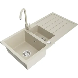 Mexen Andres Granitspülbecken 1,5-Zimmer mit Ablage und Küchenarmatur Telma, beige - 6515-69-670200-69 - Beige