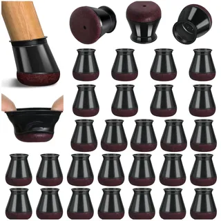 32 Stück Stuhlbeinkappen Schwarz Klein, Silikon Stuhlbeinschoner Rund, Schutzkappen für Stuhlbeine mit Umwickelte Filz, Filzgleiter für Stühle (Fit:14-20mm)