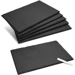 Navaris Schiefer Teller Platzset 6-teilig inkl. Kreide - 30x20cm Schieferplatten 6x Servierplatte für Sushi Käse - Schieferplatte eckig in Anthrazit