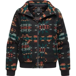 Ragwear Outdoorjacke "Übergangsjacke Toscia Ikat", ohne Kapuze Damen, Übergangsjacke in Wolloptik mit angesagtem Inka-Muster, schwarz,