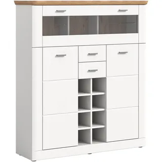 Xonox Barschrank Aarhus weiß Nox Oak Nachbildung , Weiß , Holzwerkstoff , 124x140x37 cm , Esszimmer, Barmöbel, Barschränke & Theken