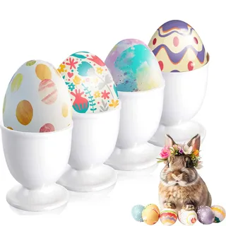 Esshogo 4Stück Porzellan Eierbecher, Eierbecher aus Keramik, Eierständer Eierhalter Frühstück, Eierbecher, Eleganter Eierständer Porzellan, Eierbecher Ostern, Eierbecher Osterhase, Eierbecher weiß