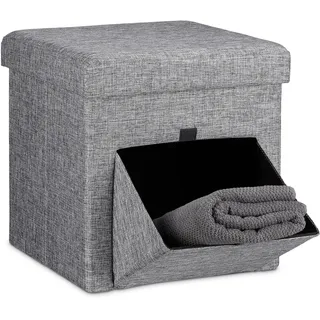 Relaxdays Faltbarer Sitzhocker Leinen 38 x 38 x 38 cm Grau