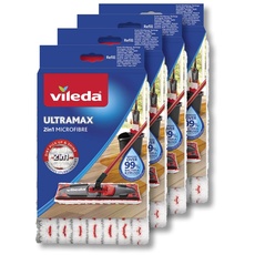 Vileda Ultramax Bodenwischer Ersatzbezüge, Wischmopp Bezug Ultramat_Ultramax aus Mikrofasern, für alle Hartböden, Waschmaschinen geeignet, 4er Sparpack, Eco-Verpackung