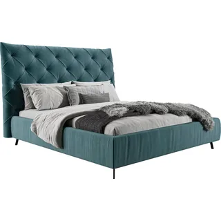 Home affaire Polsterbett »Maxime, in 4 Breiten bis 200cm, auch in Leder« Kopfteilhöhe 143 cm, belastbar bis 280 kg, auch in Überlänge 220cm, blau