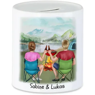 Kiddle-Design Camping Spardose Pärchen Paar Zelten Wohnmobil Womo Van Camper Wohnwagen Personalisiert Geschenk für Camper mit Name