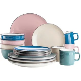 Mäser Kombiservice , Altrosa, Petrol, Dunkelblau, Beige , Keramik , 16-teilig , 300 ml,450 ml , Geschirr, Geschirrsets, Kombiservice