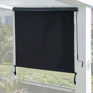 Vertikalmarkise HWC-F42, Senkrechtmarkise Sichtschutz Außenrollo Rollo, UV-Schutz 50 Stoff 250x180cm, schwarz - Grau