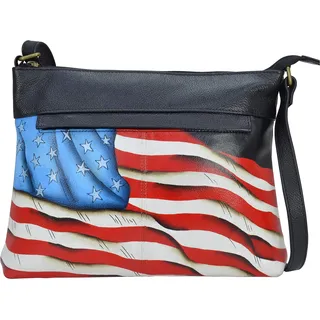 Anna by Anuschka Handpainted Leather Medium Cross Body, Stars and Stripes Black