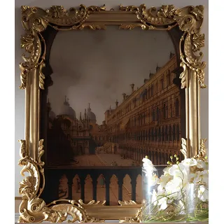 Spiegel mit geschnitztem Rahmen Gold Barock Rokoko Italienische Wandspiegel Neu - Braun