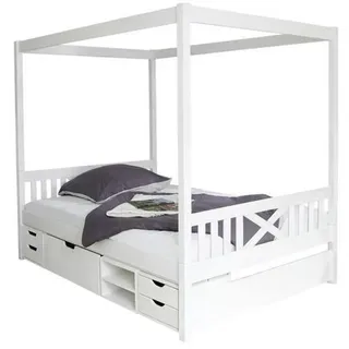 TICAA Himmelbett Lino 140 x 200 cm Kiefer massiv lackiert Weiß