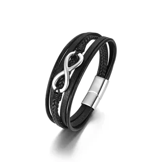 Zysta Lederarmband Herren Unendlichkeitszeichen Armband Infinity Wickelarmband MIT Magnetverschluss - Geschenk für Männer (Schwarz)