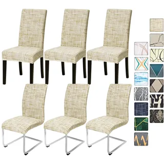 Alishomtll Stretch Stuhlbezug 4er/6er Set Beige Stuhlhussen Schwingstuhl Elastische Stuhlhussen Abnehmbarer Waschbarer Esszimmerstühle Bezüge für Restaurant Hotel Bankett (Beige, 6 Stück)
