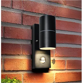 Unikcst LED Aussenleuchte mit Bewegungsmelder GU10 Aussenlampe Schwarz Matt IP44 Modern Wandlampe Aussen 230V inkl.1x 5W GU10 Warmweiß 3000K Leuchtmittel, 1 Stück