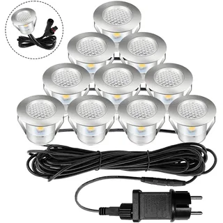 Bigzom 10er Set Terrassen Einbaustrahler Terrassenbeleuchtung LED Bodeneinbaustrahler warmweiß IP67 wasserdicht für außen innen Holzbrücke Pool Holzdeck Garten mini Einbauspots