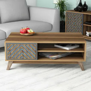 Skye Decor, Inci - Walnut, Blue, Couchtisch, Nussbaum, 100 % MELAMINBESCHICHTETE SPANPLATTEN, 105 x 60 x 38,2 cm - Braun, Blau