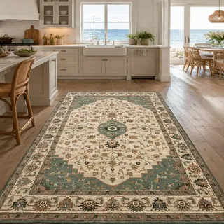 VARIKASHOM Teppiche quadratisch für Wohnzimmer Schlafzimmer Aesthetic Room Decor,Orientalisch Grün, Beige, Braun, 120 x 120 cm