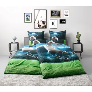 Bettwäsche OTTO HOME "Joonas", blau, B/L: 135cm x 200cm, 1 Stk., 1 Stk., Renforcé, B/L: 40cm x 80cm, 2 Stk., Renforcé, Obermaterial: 100% Baumwolle, Bettwäsche, Bettwäsche, Fußball, American Football