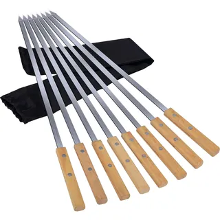 GXFCING Adana Kebab Spieße mit Holzgriff, 8 Stück Flache Grillspieße Edelstahl, 55cm Extra Lange Schaschlikspieße Fleischspieße Metallspieße BBQ Grill Spieße mit Tasche