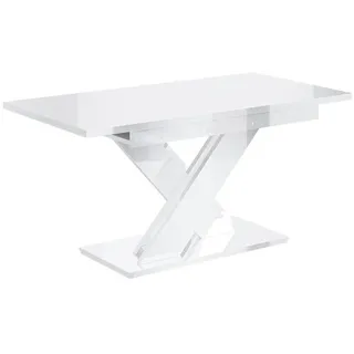 Altdecor Esstisch ausziehbar 140 -180x80x75 cm - Weiß Hochglanz - Ronx , Holzwerkstoff , Rechteckig,Rechteckig , X-Form , 80x75x140 cm , Esszimmer, Esstische