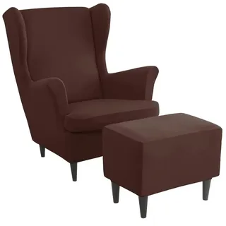 Generisch Ohrensessel überzug mit Hocker Bezug- 2 Teilig Sessel-Überwürfe+1 Teilig Ottomane Schonbezug, Beige/Grün/Rosa/Blau Schonbezüge Sesselhusse Stretch Stuhlbezug mit Armlehne,G