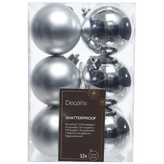 Christmas Decorations Weihnachtskugeln Kunststoff 6cm 12 Stück - Silber
