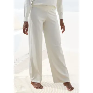 Strickhose LASCANA, Damen, Gr. 44/46, N-Gr, beige (cream), Obermaterial: 50% Viskose, 28% Polyester, 22% Nylon, unifarben, Basic, bequem lang, Hosen Strickhose, mit weitem Bein, Loungewear