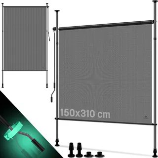 KESSER® Klemmmarkise Senkrechtmarkise außen Ausziehbar & Blickdicht | Vertikalmarkise mit Handkurbel ohne Bohren | Balkon-Sichtschutz & Windschutz für Garten & Terrasse Wasserfest