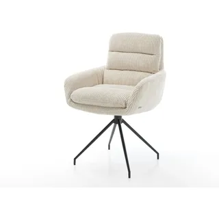 DELIFE Esszimmerstuhl Abelia-Flex mit Armlehnen Cord Beige Kreuzgestell konisch Schwarz - Beige