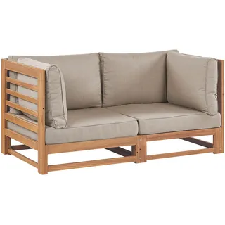Beliani Gartensofa 2-Sitzer zertifiziertes Akazienholz hellbraun Auflagen taupe Trani , Holz , 150x72x75 cm , FSC 100% , Gartenmöbel, Loungemöbel, Gartensofas & Loungesofas