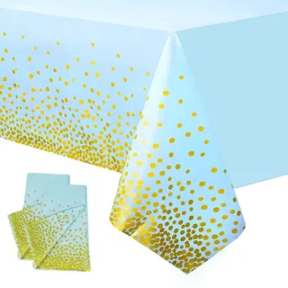 2 Stück Einweg Tischdecke Blau/Gold Punkt Kunststoff Tischdecken Rechteckig,137 * 274cm Tischdecke Rolle wasserdichte Ölbeständig Garten Tischtuch Papiertischdecke für Party,Geburtstag,Weihnachten