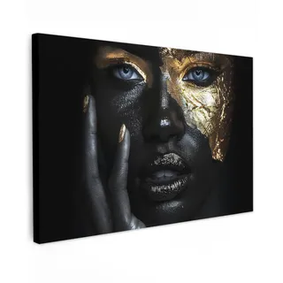 MuchoWow Leinwandbild Frau - Gold - Porträt - Schwarz-Weiß - Luxus Wanddeko 90x60 cm , Textil , Rechteckig , 90x60 cm , FSC 100% , gerahmt , Bilder & Rahmen, Bilder, Leinwandbilder