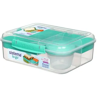 Sistema Bento Box TO GO Brotdose mit Fächern | 1,65 L Lunchbox mit Joghurt- /Fruchtbehälter | für Kinder & Erwachsene | BPA-frei | Blaugrün [21690-8T]