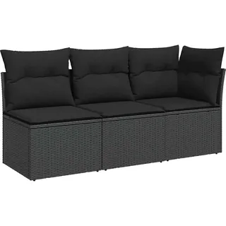 vidaXL Gartensofa mit Kissen 3-Sitzer Schwarz Poly Rattan