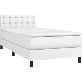 vidaXL Boxspringbett mit Matratze Weiß 90x200 cm Kunstleder - Weiß