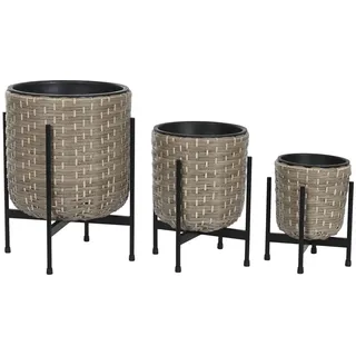 Home ESPRIT Blumentopf-Set, Metall, Polypropylen, Rattan, 39 x 39 x 49 cm