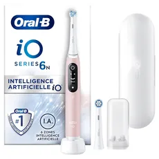 Oral-B iO Series 6N Elektrische Zahnbürste, Bluetooth, 5 Putzmodi, 2 Bürsten, 1 Reisetasche, Weiß/Rosa