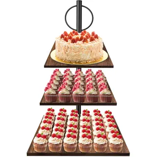 CASDUCT 3 Etagen Etagere Tortenständer/Cupcake Ständer aus Holz | Kuchenplatte Kuchenständer Halter Servierständer mit Metallgriff | für Geburtstag Nachmittagstee Party Hochzeit, 30CM*30CM Platz