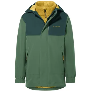 Vaude Caprea 3in1 Jacket, eingezippte Fleecejacke aus kuscheligem Sherpa-Fleece, wasserdicht, winddicht und atmungsaktiv, woodland, 122-128