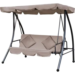 2 in 1 Hollywoodschaukel mit Liegefunktion, 3-Sitzer Gartenschaukel mit verstellbar Sonnendach Kissen, Schaukelbank belast bis 340kg, Gartenliege für Garten Terrasse 200x 125 x 170 cm Beige Aosom