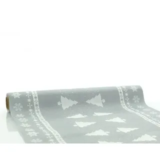 sovie HOME Tischläufer White Tree in Silber aus Linclass® Airlaid, Einweg Weihnachtstischläufer stoffähnlich, ideal für Advents- & Weihnachtsfeiern, 40cm x 4,80m, 1 Stück
