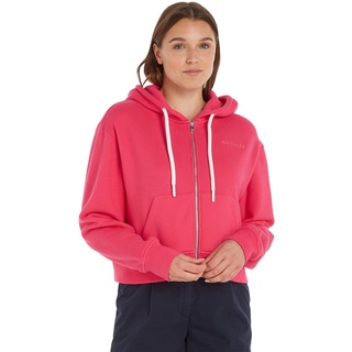 Tommy Hilfiger Damen Sweatshirt mit Reißverschluss Zipper mit Kapuze, Rosa (Bright Cerise Pink), M