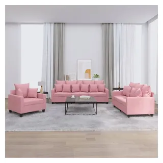 vidaXL 3-tlg. Sofagarnitur mit Kissen Rosa Samt