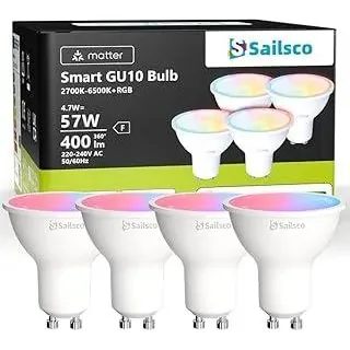 Matter Glühbirne Smart Lampe GU10,WiFi LED Lampe Kompatibel mit Alexa/Google Home,Kontrolle durch Smart Life APP,Dimmbar Warmweiß-Kaltweiß und Mehrfarbige Birne,4.7W 400LM,4 Stück