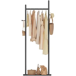 GUOHNHE Metall Garderobenständer, Jackenständer, 50x30x175 cm, Schwarz | Große Freistehend Kleiderständer für Kleidung mit Rock Slab Base und 2 Haken, Stabil Modern Garderobe für Räume
