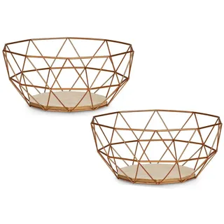 levandeo Korb Metall Kupfer 26x12cm Obstkorb Modern Holz MDF Braun Schüssel Schale Deko Design Tischdeko