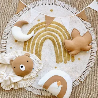ZOYIEP Regenbogen Kinderteppich Rund Teppich Kinderzimmer Spielmatte Babymatte Waschbar Bodenmatte Babymatte rutschfest Groß Spielmatte (Gold,60x60cm)